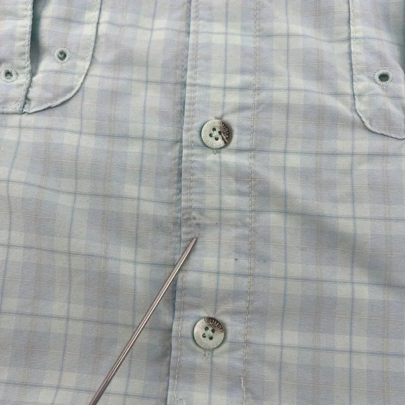Columbia Super Bahama Plaid Short Sleeve Fishing Shirt Men's M Light Blue - Picture 5 of 9
